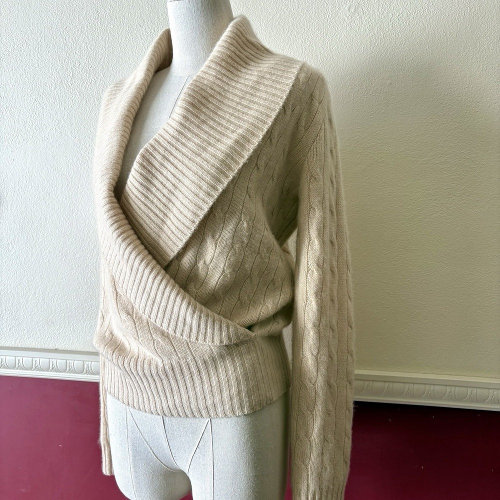 Ralph Lauren Black Label cashmere wraparound shawl collar cablenknit sweater - Picture 2 of 12